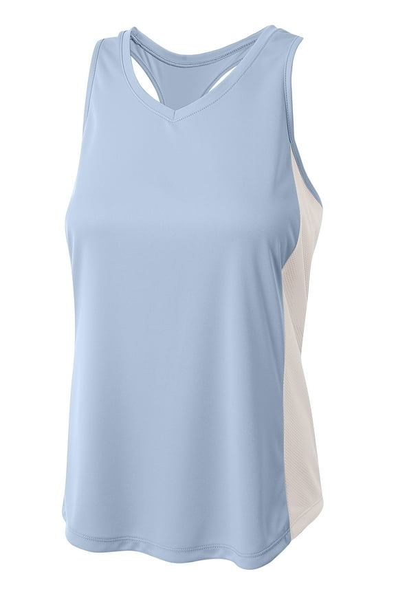 Womens 100% Polyester Interlock Fabric Athletic Performance The Pacer Tank Top, LT BLUE/WHITE, Small, NW2009