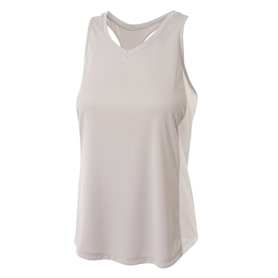 A4 Womens 100% Polyester Interlock Fabric Athletic Performance The Pacer Tank Top, SILVER/WHITE, Large, NW2009