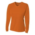 thumbnail image 1 of A4 Womens 100% Polyester Textured Most Intense Workouts Bright Long Sleeve V-Neck Birds Eye Mesh Tee, ATHLETIC ORANGE, Medium, NW3255, 1 of 3