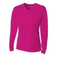 thumbnail image 1 of A4 Womens 100% Polyester Textured Most Intense Workouts Bright Long Sleeve V-Neck Birds Eye Mesh Tee, FUCHSIA, Large, NW3255, 1 of 3
