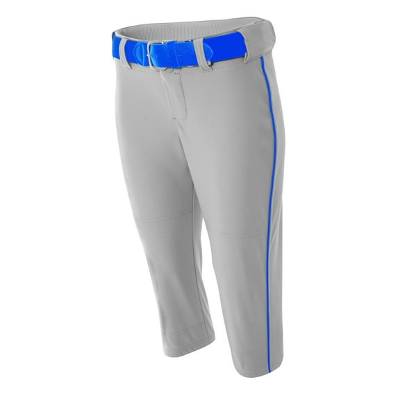 A4 Womens Adult 100% Polyestersports Athletic Performance Softball Pant With Piping , GREY/ROYAL, X-Large, NW6188