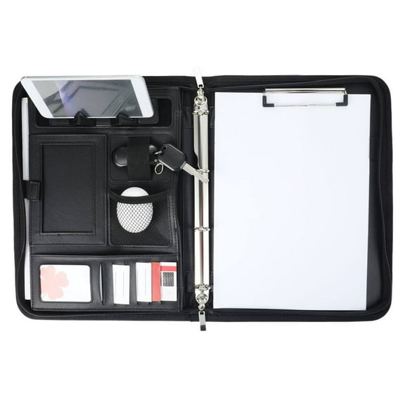 A4 Writing Case File Folder, Portable Business Portfolio Case, Multifunctional Faux leather Conference Folder with Clipboard(Black)