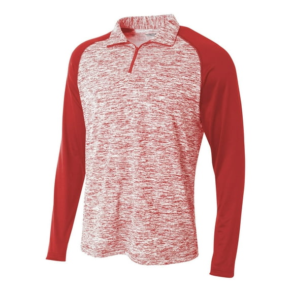 A4 Youth 1/4 Zip Zip 100% Polyester Space Dye With Contrast Outstanding Shooter Shirt, SCARLET, Small, NB4249