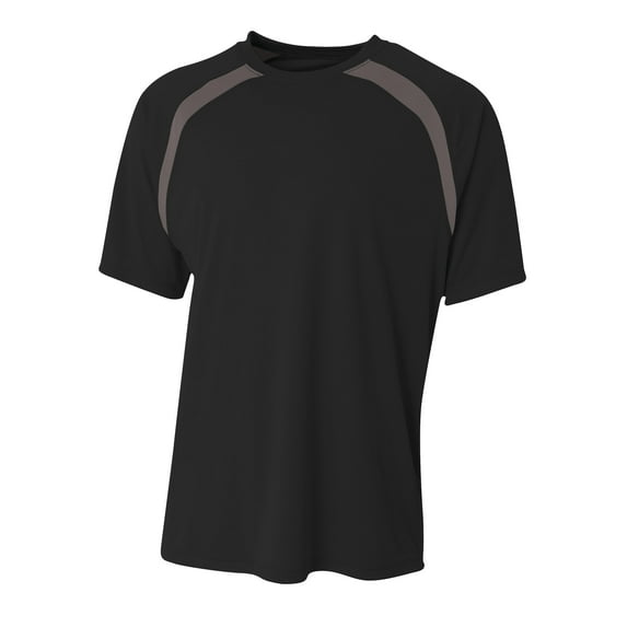 A4 Youth Performance Play Spartan Short Sleeve Color Block Crew Neck T-Shirt, BLACK/GRAPHITE, X-Large, NB3001