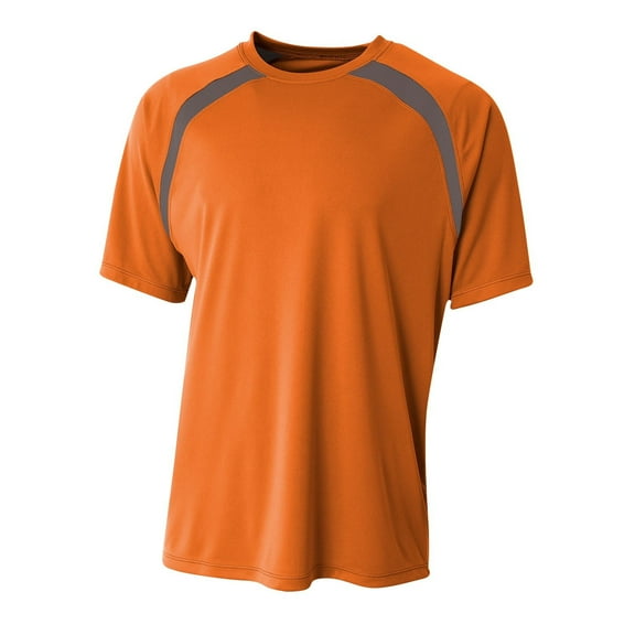 A4 Youth Performance Play Spartan Short Sleeve Color Block Crew Neck T-Shirt, ORANGE/GPH, Small, NB3001