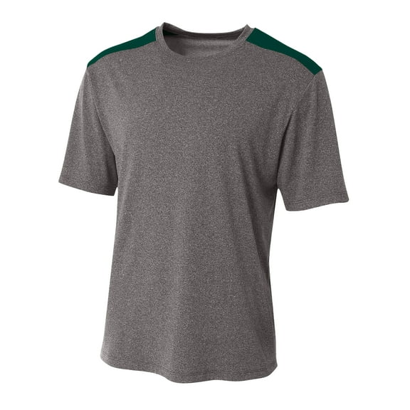 A4 Youth Polyester Performance Tourney Color Block Crew Neck Short Sleeve T-Shirt, HEATHER/FOREST, Large, NB3100