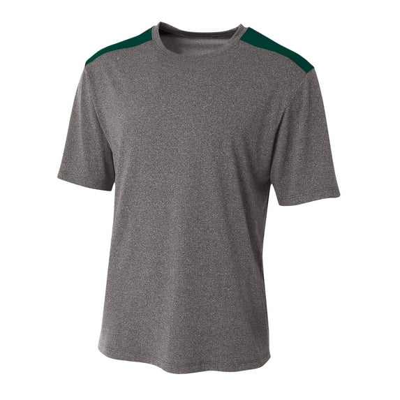 A4 Youth Polyester Performance Tourney Color Block Crew Neck Short Sleeve T-Shirt, HEATHER/FOREST, X-Large, NB3100