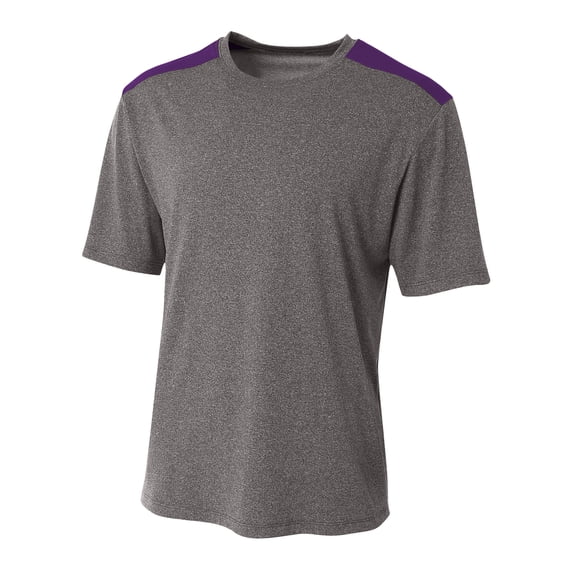 A4 Youth Polyester Performance Tourney Color Block Crew Neck Short Sleeve T-Shirt, HEATHER/PURPLE, X-Large, NB3100