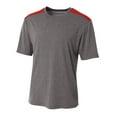 thumbnail image 1 of A4 Youth Polyester Performance Tourney Color Block Crew Neck Short Sleeve T-Shirt, HEATHER/SCARLET, Small, NB3100, 1 of 1
