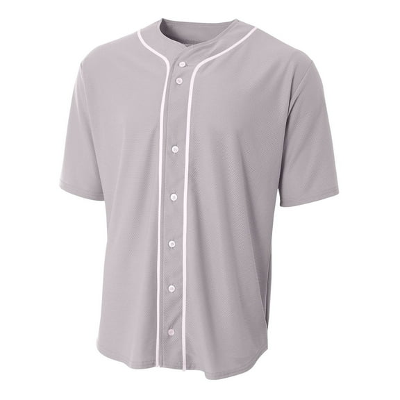 A4 Youth Short Sleeve Full Button Performance Baseball Wear Jersey , GREY, Medium, NB4184