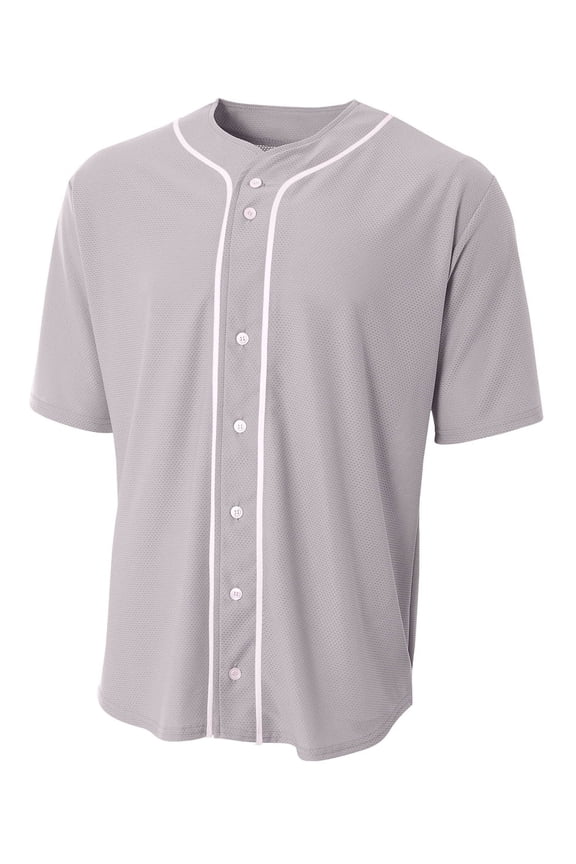 Youth Short Sleeve Full Button Performance Baseball Wear Jersey , GREY, Small, NB4184
