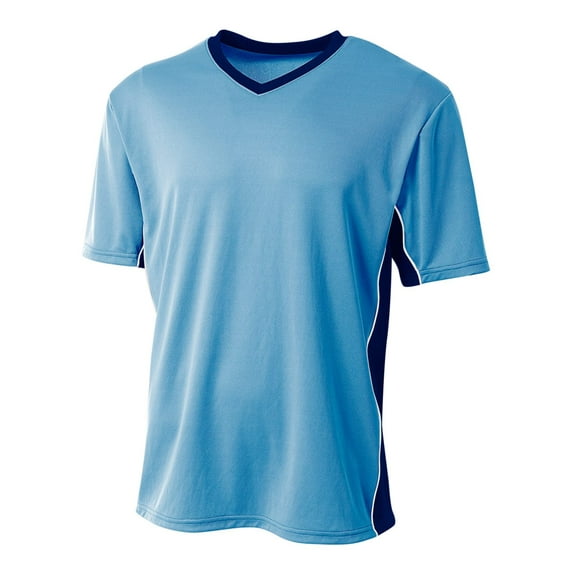 A4 Youth Short Sleeve V- Neck Atheltic Liga Sports Soccer wear Jersey , LT BLUE/NAVY, X-Large, NB3018