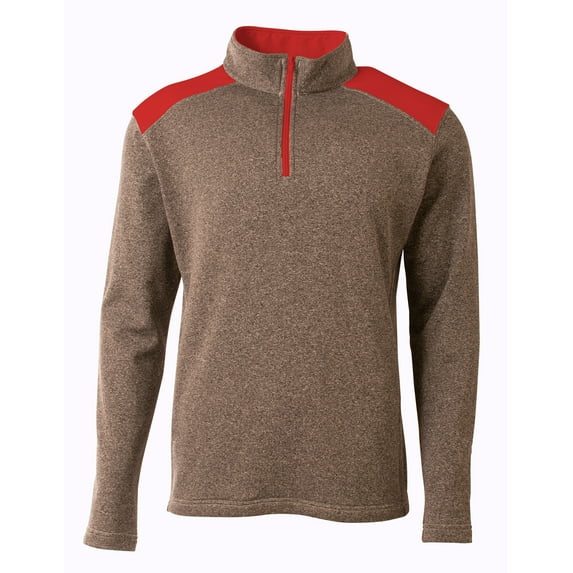 A4 Youth Tourney Fleece Quarter Zip For Youth Male in Heather/Scarlet | NB4094