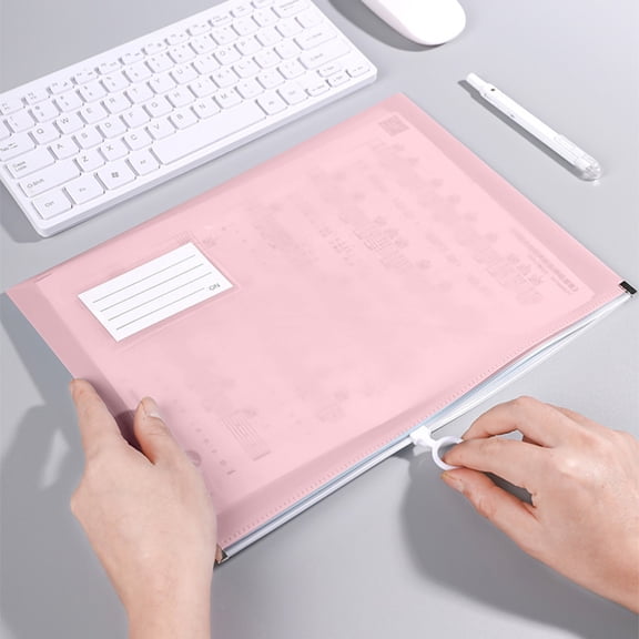 A4 Zipper File Folder Waterproof Plastic Document Organizer with Label Pocket for School Office Travel, Translucent Large Capacity Storage Bag