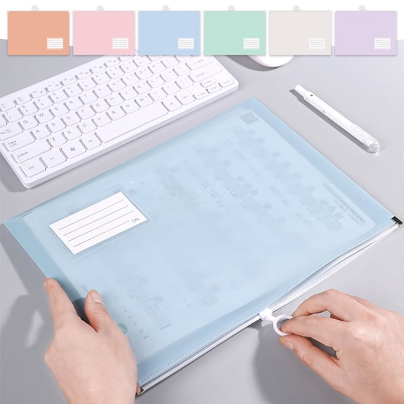 A4 Zipper File Folder Waterproof Plastic Document Organizer with Label Pocket for School Office Travel, Translucent Large Capacity Storage Bag