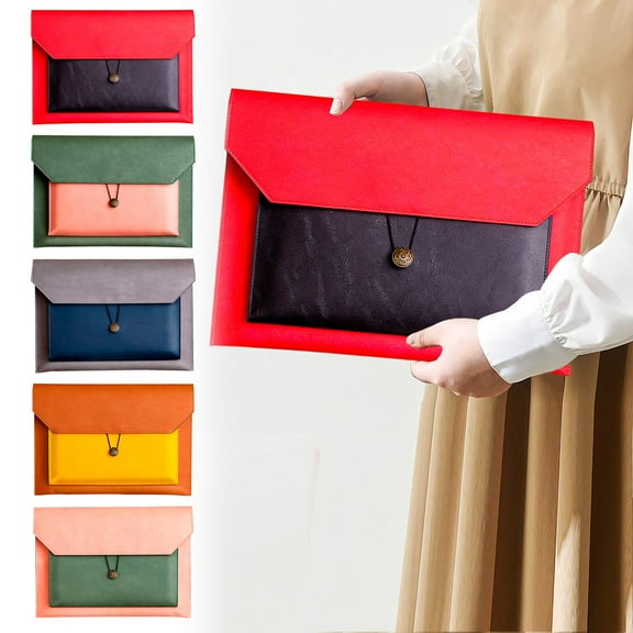 A4 paper file bag organizer leather file bag thickened watertight document folder data buckle computer bag | 1pc | secure snap closure | multiple compartments | protective waterproof design | black