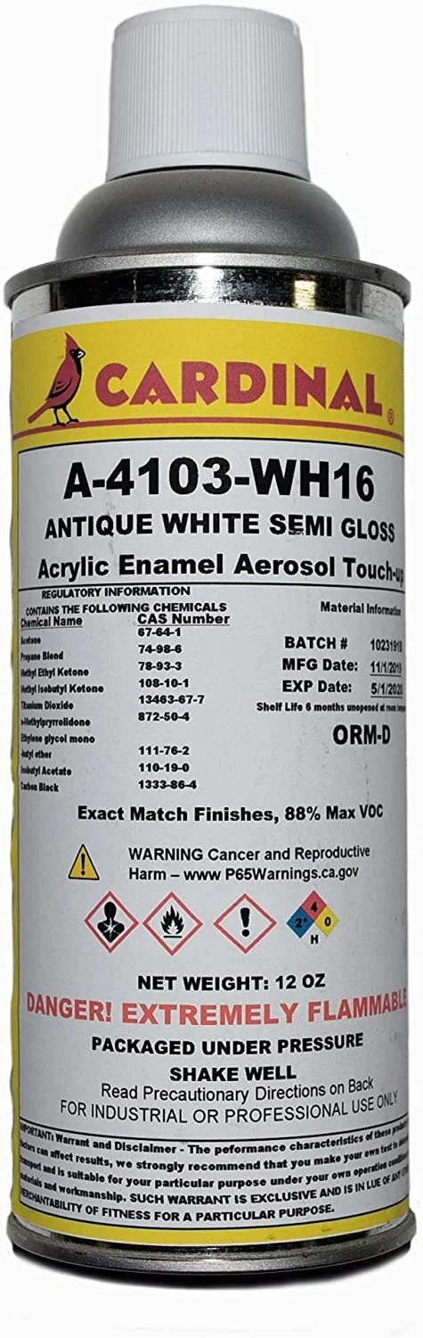 CArdinal Paint A-4103-WH16 Antique White Semi-Gloss Powder Coating Touch-Up Spray Paint
