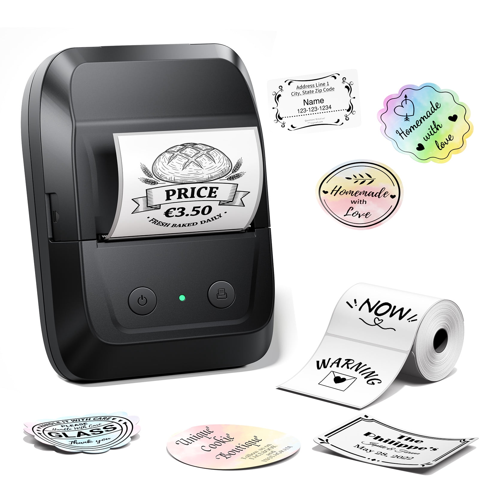 Phomemo-W Phomemo A42 Label Maker Machine,2in Barcode Thermal Printer, Bluetooth Portable Label Printer, for Small Business, Clothing Tags & Mailing,Round Gift Stickers(Black)