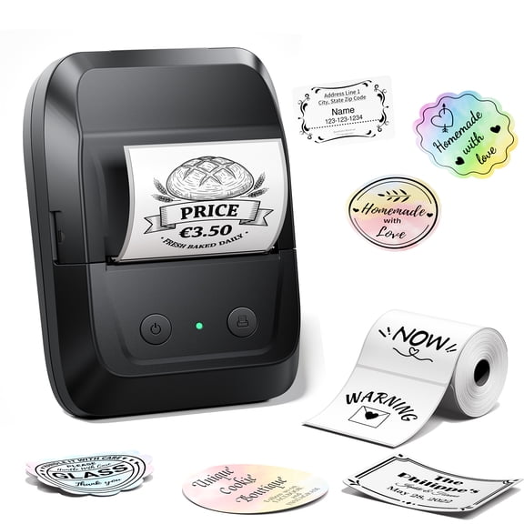 Phomemo A42 Label Maker Machine,2in Barcode Thermal Printer, Bluetooth Portable Label Printer, for Small Business, Clothing Tags & Mailing,Round Gift Stickers(Black)