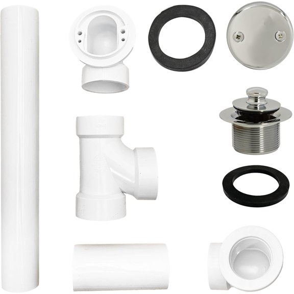 A4972-05 1-1/2 Inch Bath Waste Assembly with Pull Drain Stopper and One-Hole Faceplate Top Elbow - Sch. 40 PVC, Polished Nickel