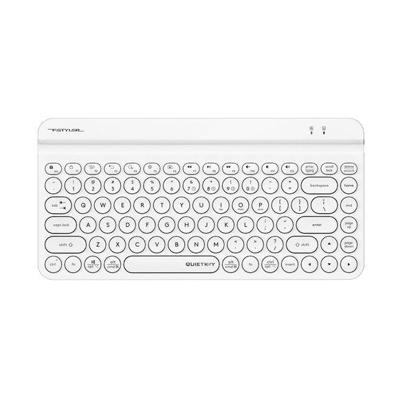 A4tech FBK30 Multi-Device QuietKey Wireless Keyboard, 2.4G and Bluetooth Dual Mode, Up to 4 Devices, Portable with Integrated Stand for Mac iOS Windows Android (Pure White)