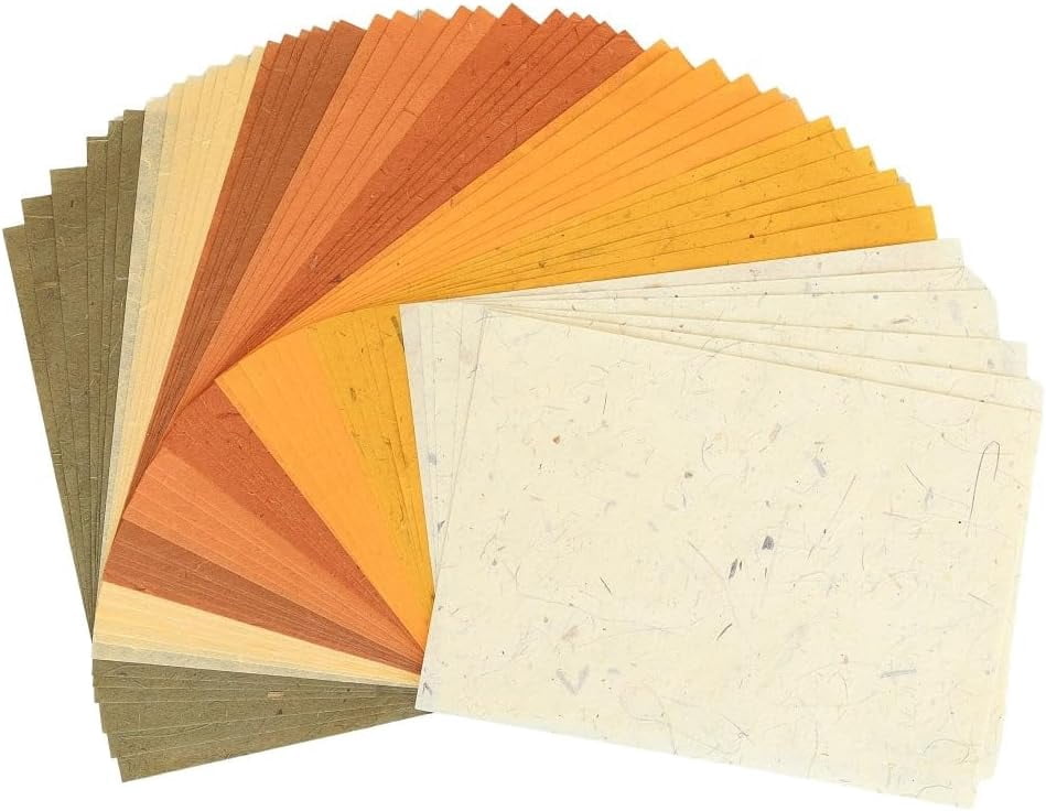 A5 50 Sheets Natural Fiber Mulberry Tree,Banan Bark Mulberry paper Sheets Square Origami, Arts Folding Craft, Decoration, Paper for DIY Crafts. 8.3" x 5.8" (Brown Tone, A5)
