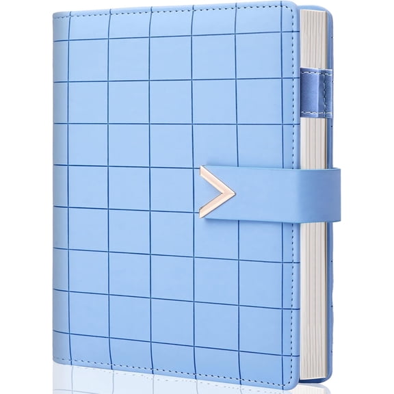 A5 6 Ring Binder Refillable Notebook Spiral bound Leather Journal for Business Planner Personal Organizer Refillable notebooks for work, Lake Blue