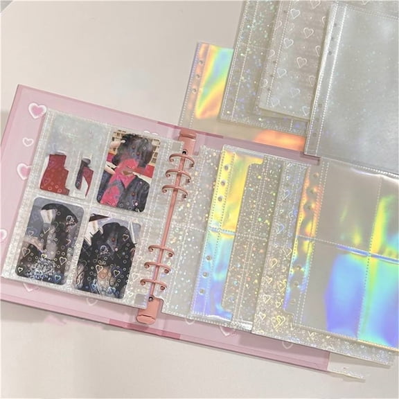 A5 6 Ring Binder Sleeves, 10 Pack Double Layer 4 Pocket Top Loading Photo Sheet Protectors, Clear Plastic Photocard Sleeves for Kpop Cards, Tickets, Bills, Coupons, Stamp Collection — LAILLSH