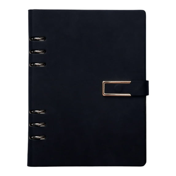 A5 6-Ring Pu Leather Refillable Notebook, 9.1X6.8 in Travel Journal, 100 Lined Sheets, Metal Buckle Closure, Planner Inserts Compatible, Gift for scholars & Professionals, An A5 Loose-Leaf Notebook