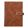 thumbnail image 1 of A5 6-Ring Pu Leather Refillable Notebook, 9.1X6.8 in Travel Journal, 100 Lined Sheets, Metal Buckle Closure, Planner Inserts Compatible, Gift for scholars & Professionals, An A5 Loose-Leaf Notebook, 1 of 9