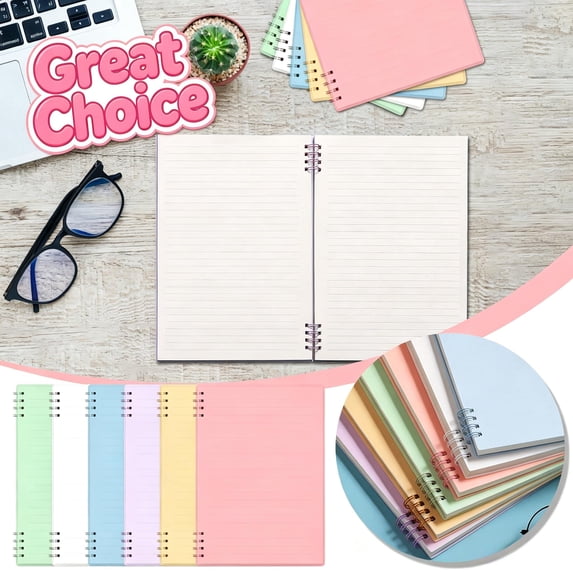 A5 8-Hole Spiral Notebook, White Hardcover Lined Journal, Thick No-Bleed Paper, Waterproof Coil Notebook for Office, Home & Daily Note-Taking