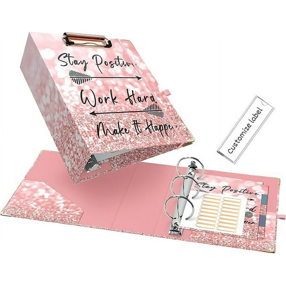 A5 Binder 2 Inch 3 Ring for 5.5" x 8.5" Paper with Clipboard and Pocket, Pink Mini Binders for School Office Supplies and Home, Stay Positive