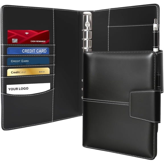 A5 Binder 6 Ring Faux Leather Refillable Notebook Binder Planner Cover Ring Binder with Closure for A5 Paper,Photocard,Budget,Black(No Paper Inside)
