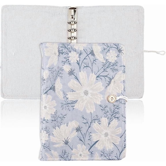 A5 Binder 6 Ring Refillable Cover 9.1"x6.3" Loose Leaf Personal Planner Cover with Button Blue Floral Notebook Binder Blue