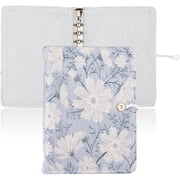 A5 Binder 6 Ring Refillable Cover 9.1x6.3 Loose Leaf Personal Planner Cover with Button Blue Floral Notebook Binder