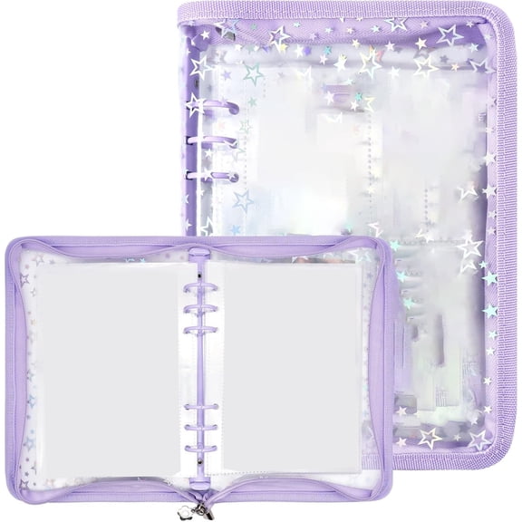 A5 Binder 6 Ring, toploader Binder 4 Pocket with Zipper, 10 Sheet Photo Card Sleeves, Clear Card Holder, Photo Card Binder for Organizing and Protecting Trading Cards, Photocards