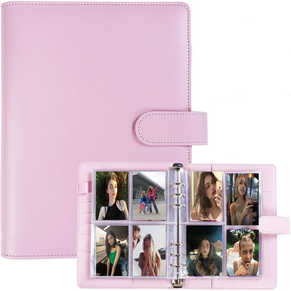 A5 Binder with 6 Rings, Small Leather Card Collection Album, Suitable for Budget Planning, Journaling, Photo Card Storage, Recipe Books, and Aesthetic Binders with Magnetic Closure,PINK