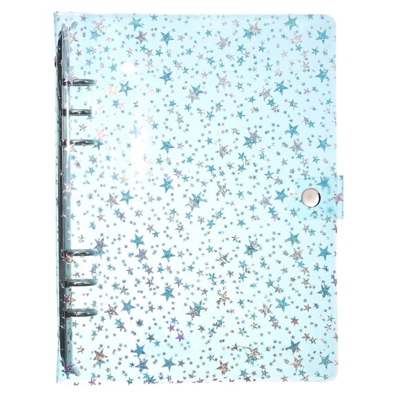 A5 Binder Cover, 6-Ring Stars Pattern Refillable Notebook Shell with Snap Button Closure Loose-Leaf Journal Folders for DIY Meeting Notebook, Blue