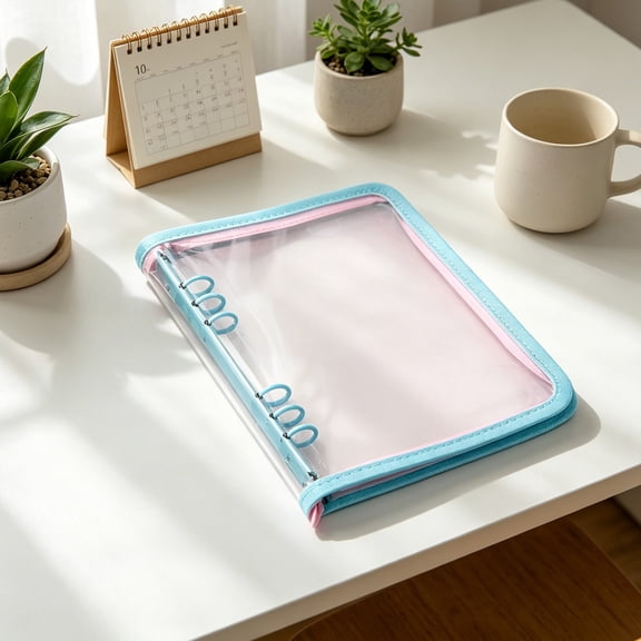 A5 Binder Cover Refillable Two-color Notebook Binder Clear Soft PVC Zipper Binders Folder for Filler Paper Personal File Organizer Planner