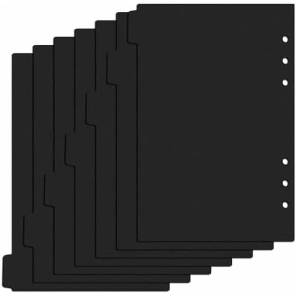 A5 Binder Dividers with Tabs, 7pcs 6 Ring A5 Planner Inserts 6 Hole for Notebooks and Binders Office Worker Organization (Black)