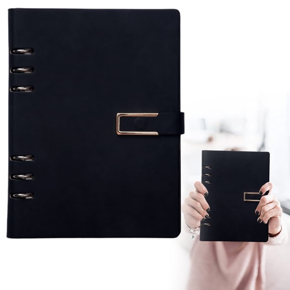 A5 Binder Notebook, Style C, Leather A5 Notebook 6 Ring, PU Leather Refillable Notebook with Paper, Navy Color, Planner, Journal, By Kingtowag