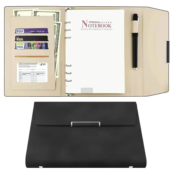 A5 Binder Refillable Planner Faux Leather Notebook  with Card Pen Holder Outdoor Journal  Agenda DIY Birthday Gift  Lined Paper Hardcover Executive with