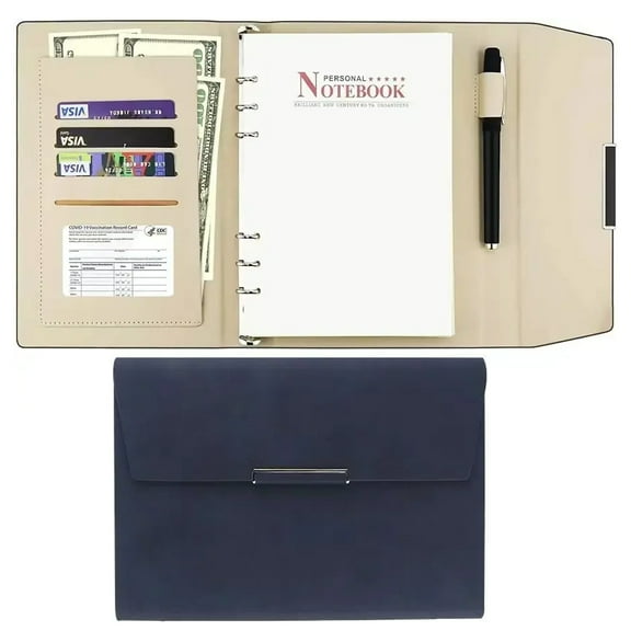 A5 Binder Refillable Planner Faux Leather Notebook with Card Pen Holder Outdoor Journal Agenda DIY Birthday Gift Lined Paper Hardcover Executive with