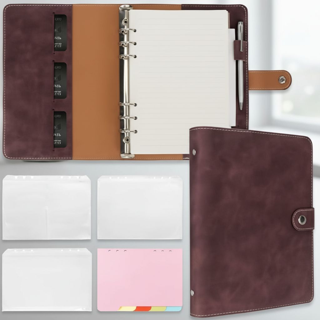 A5 Binder Refillable Planner Notebook 6 Ring PU Leather Binder Journal ...