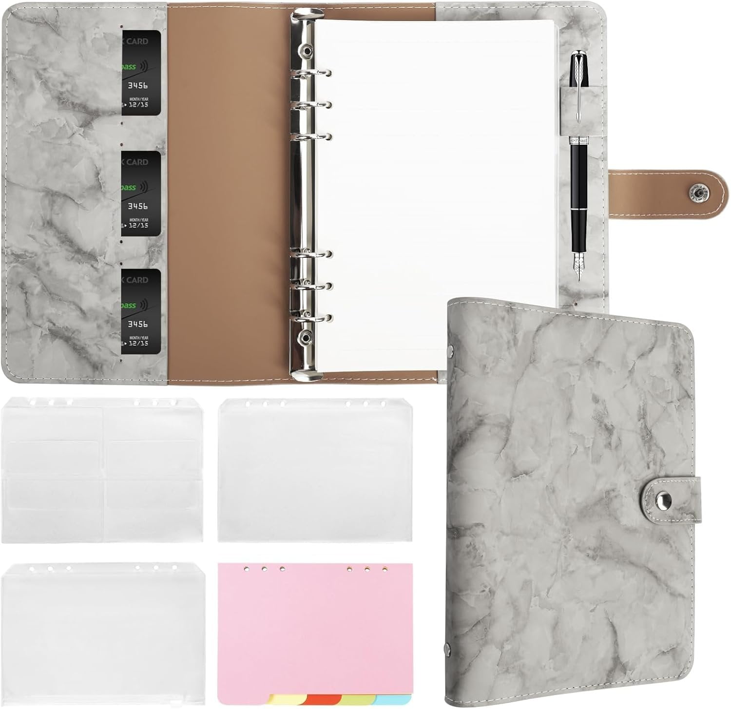 Wanderings A5 6-Ring Refillable Binder/Leather Planner – With Inner Pockets | Genuine Full-Grain Leather | 52 Week Undated Calendar | Compatible With Filofax – 7" X 9" / 18cm X 23cm - Caramel - View #11
