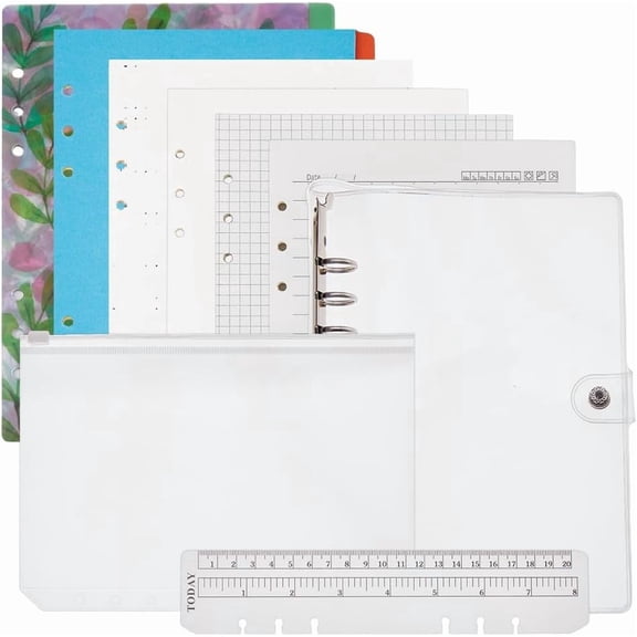 A5 Binder Set: 6 Ring Refillable Journal with Dividers Ruler and Pockets - Multicolored 240 Pages A5 Size 6 Holes DIY Making