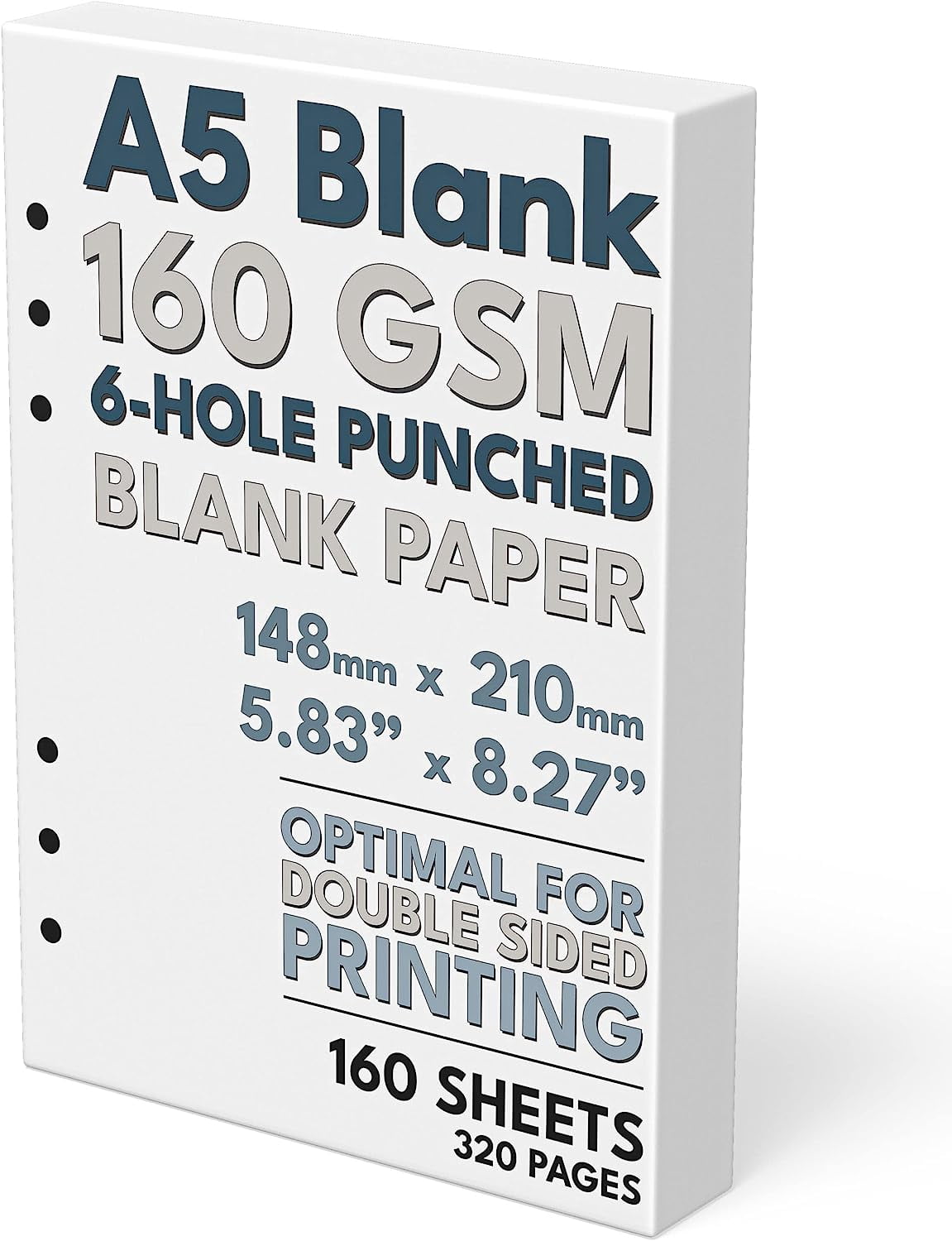 A5 Blank Paper, 160 GSM, 6-Hole Punched, Sheets/320 Pages, White, 148mm ...