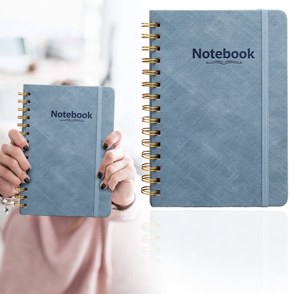 A5 Blue Lined Spiral Journal Notebook Hardcover 140 Pages College Ruled 100 GSM Thick Paper Twin Wire Binding Work Study Writing Notebook with Pocket Elastic Closure 5.71x8.27in