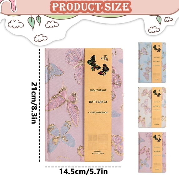 A5 Butterfly Embroidery Fabric Hardcover Journal 4-in-1 Inner Pages Lined Grid Blank Dot Grid 114 Pages 100gsm Thick Paper Writing Notebook - Pink