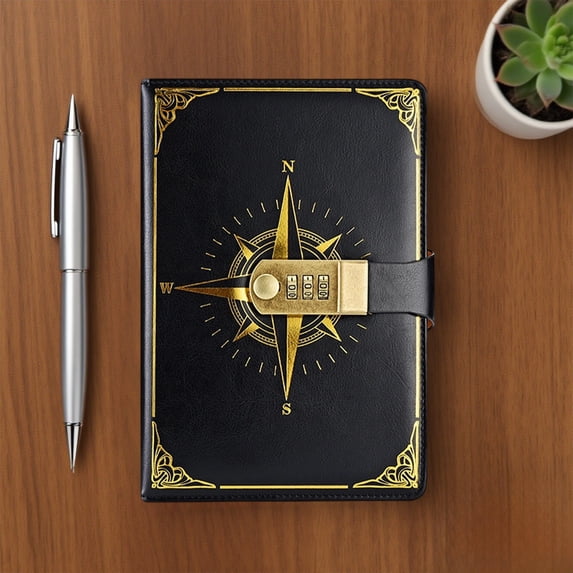 A5 Classic Password Diary Personalized Lockable Password Notebook Compasses Pattern Password Notebook Student Stationery Notebook